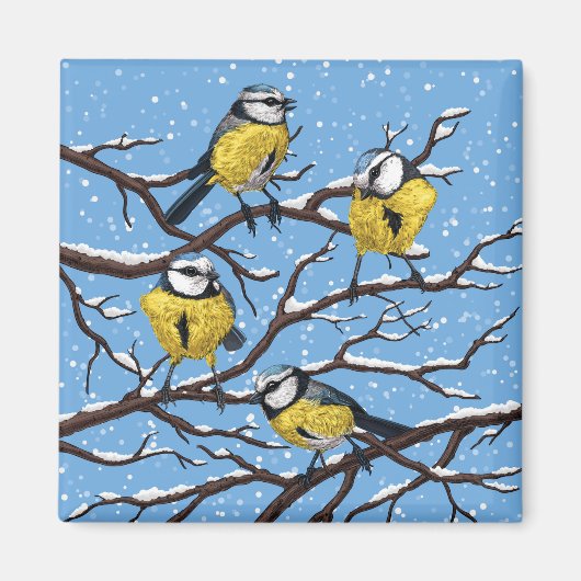 Blauwe tietvogels in de winter magneet (Voorkant)