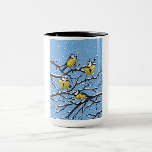 Blauwe tietvogels in de winter mok (Midden)