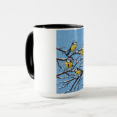 Blauwe tietvogels in de winter mok (Voorkant links)