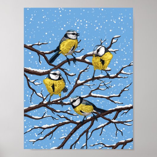 Blauwe tietvogels in de winter poster (Voorkant)