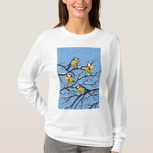 Blauwe tietvogels in de winter t-shirt (Voorkant)