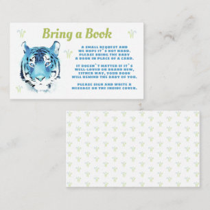 Blauwe Tijger Aquarel Breng een Boek Baby Shower Informatiekaartje