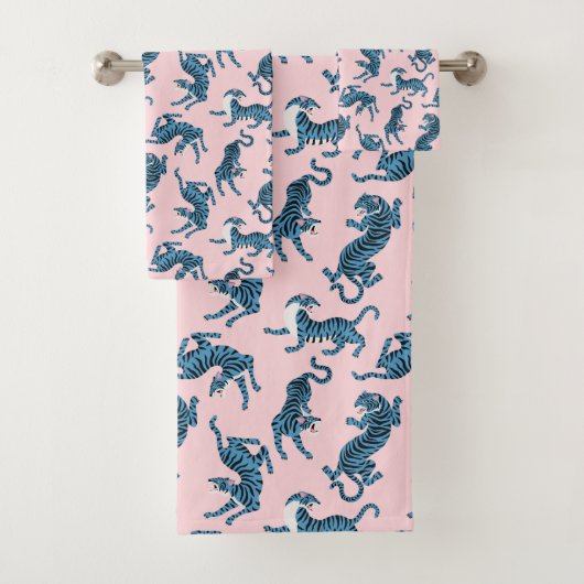 Blauwe Tijger Aziatisch Patroon Bad Handdoek (Insitu)