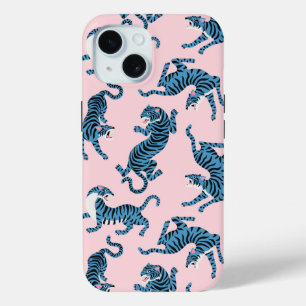 Blauwe Tijger Aziatisch Patroon iPhone 15 Case