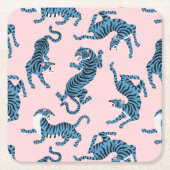 Blauwe Tijger Aziatisch Patroon Kartonnen Onderzetters (Voorkant)