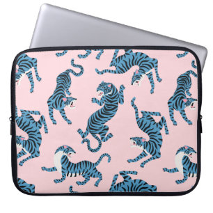 Blauwe Tijger Aziatisch Patroon Laptop Sleeve