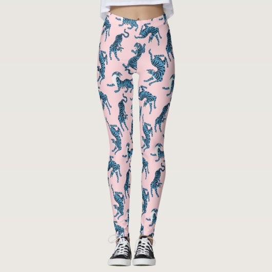 Blauwe Tijger Aziatisch Patroon Leggings (Voorkant)