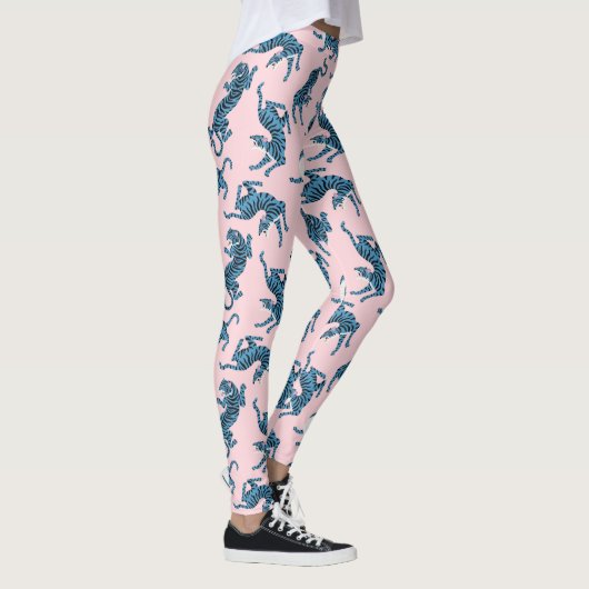 Blauwe Tijger Aziatisch Patroon Leggings (Rechts)