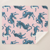 Blauwe Tijger Aziatisch Patroon Sherpa Deken (Voorkant (horizontaal))