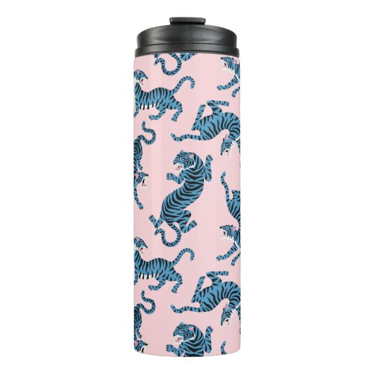 Blauwe Tijger Aziatisch Patroon Thermosbeker (Voorkant)