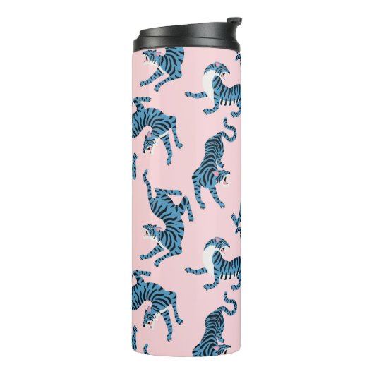 Blauwe Tijger Aziatisch Patroon Thermosbeker (Gedraaid links)