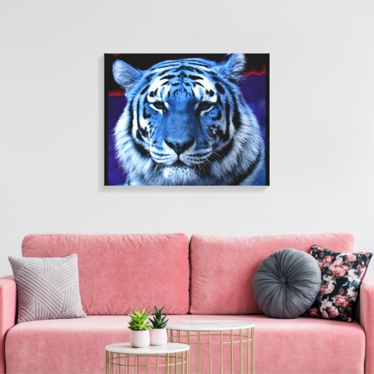 Blauwe tijger canvas afdruk (Insitu (Woonkamer))