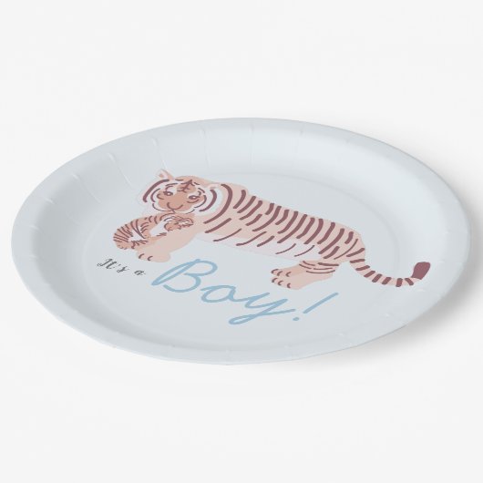 Blauwe Tijger & Cub Jongen Baby shower Papier Bord (Gekanteld)