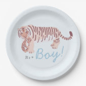 Blauwe Tijger & Cub Jongen Baby shower Papier Bord (Voorkant)