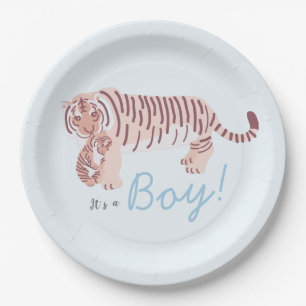 Blauwe Tijger & Cub Jongen Baby shower Papier Bord