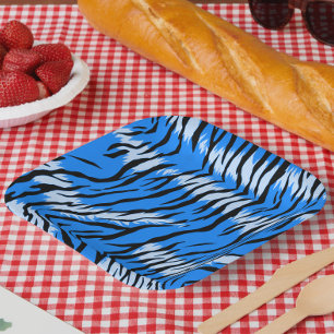 Blauwe Tijger Dier Huid Patroon Ontwerp Papieren Bordje