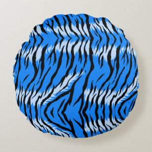 Blauwe Tijger Dier Huid Patroon Ontwerp Rond Kussen