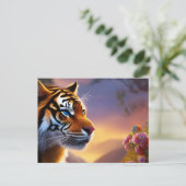 Blauwe tijger en roze bloemen briefkaart (Staand voorkant)