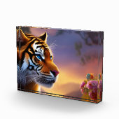 Blauwe tijger en roze bloemen fotoblokken (Rechts)