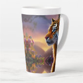 Blauwe tijger en roze bloemen latte mok (Rechterhoek)