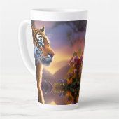 Blauwe tijger en roze bloemen latte mok (Linkerhoek)