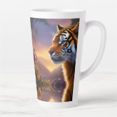 Blauwe tijger en roze bloemen latte mok (Rechts)