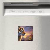 Blauwe tijger en roze bloemen magneet (Insitu (Vaatwasser))