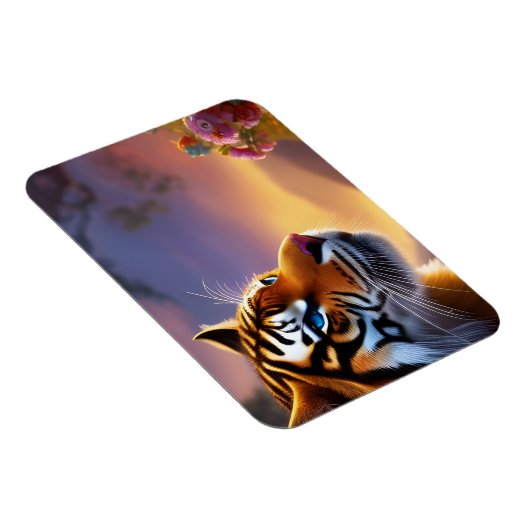 Blauwe tijger en roze bloemen magneet (Rechterzijde)