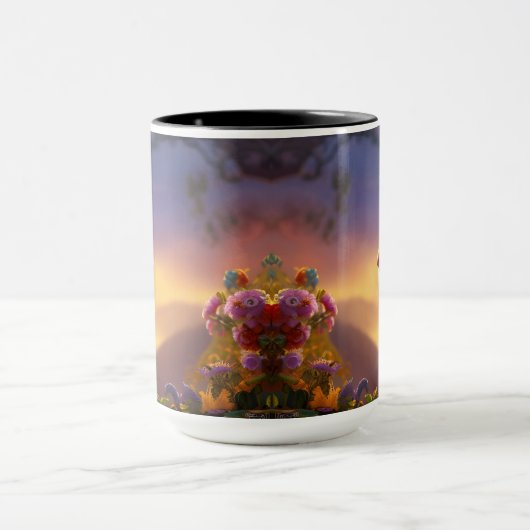 Blauwe tijger en roze bloemen mok (Midden)