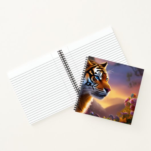 Blauwe tijger en roze bloemen notitieboek (Binnen)