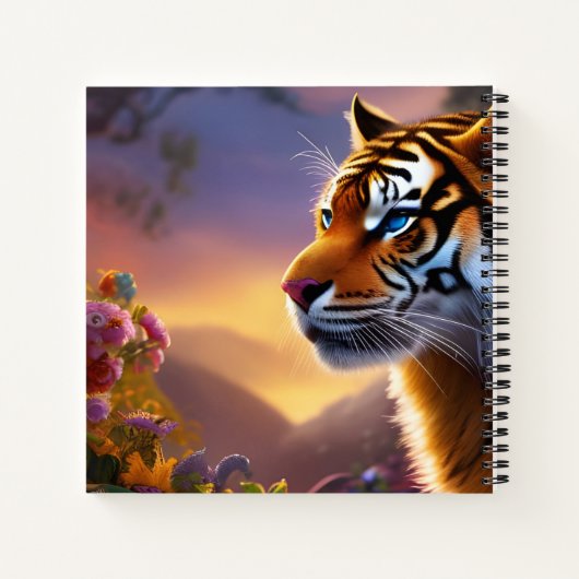 Blauwe tijger en roze bloemen notitieboek (Achterkant)