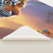 Blauwe tijger en roze bloemen sherpa deken (3/4)