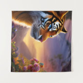 Blauwe tijger en roze bloemen wandkleed (Voorkant (horizontaal))