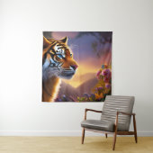 Blauwe tijger en roze bloemen wandkleed (In situ)