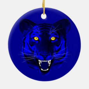 Blauwe tijger keramisch ornament