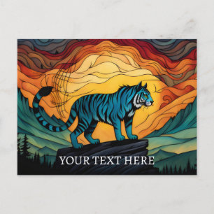 Blauwe tijger op de berg briefkaart