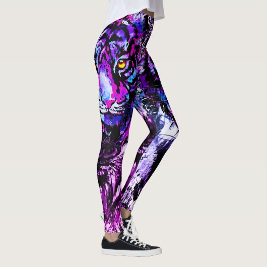 Blauwe tijgerkoptekening | Paarse tijgerLeggings Leggings (Rechts)