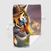 Blauwe tijgerkubus en paarse bloemen golfhanddoek (Insitu)