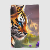 Blauwe tijgerkubus en paarse bloemen golfhanddoek (Voorkant)