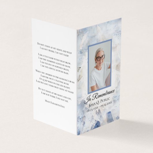 Blauwe Tint Anjer Bloemen Begrafenis Gebed Visitekaartje (Buitenkant)