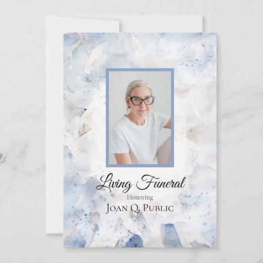 Blauwe Tint Anjer Bloemen Levende Begrafenis Parti Kaart (Voorkant)