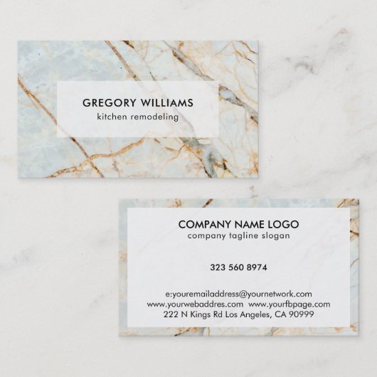 Blauwe tint en gouden marmer visitekaartje (Voorkant / Achterkant)