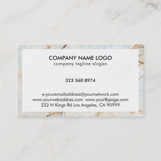 Blauwe tint en gouden marmer visitekaartje (Achterkant)