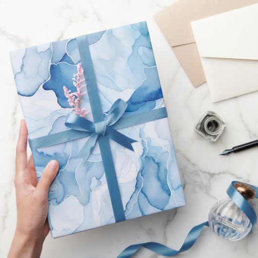 Blauwe Tinten Abstracte Bruidsdouche Cadeaupapier (Geschenken)