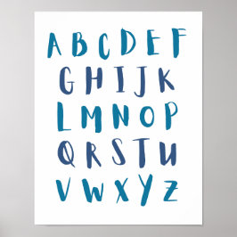 Blauwe tinten alfabet hoofdletters Kinder kamer Poster