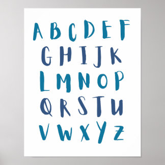 Blauwe tinten alfabet hoofdletters Kinder kamer Poster