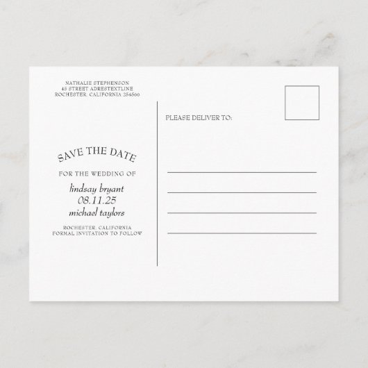 Blauwe tinten Bloemen Bewaar de datum Foto Aankondigingskaart (Achterkant)