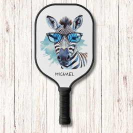 Blauwe tinten Gekke Zebra Modern Monogram Pickleball Paddle