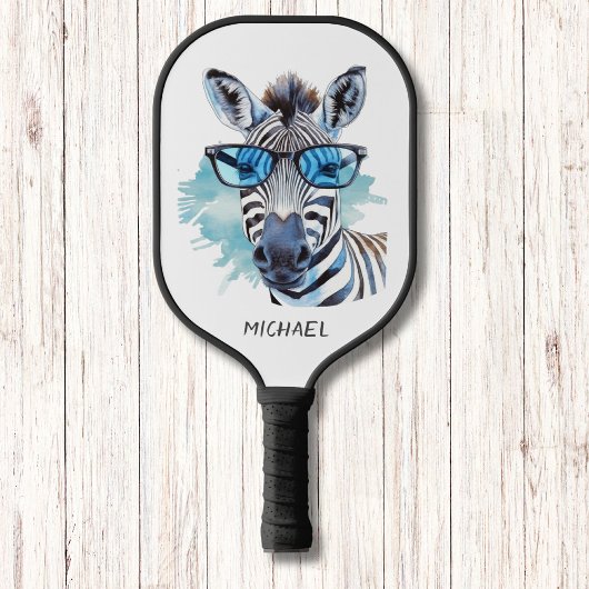 Blauwe tinten Gekke Zebra Modern Monogram Pickleball Paddle