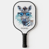 Blauwe tinten Gekke Zebra Modern Monogram Pickleball Paddle (Voorkant)